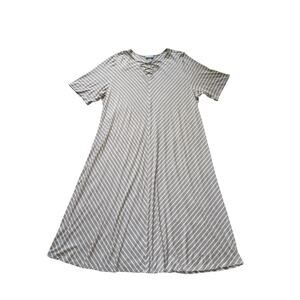 NWT Catherines Striped Maxi Dress Womens 3X Beige-White Rayon Beachy Coastal